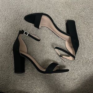 Madden Girl black suede round open toe heels